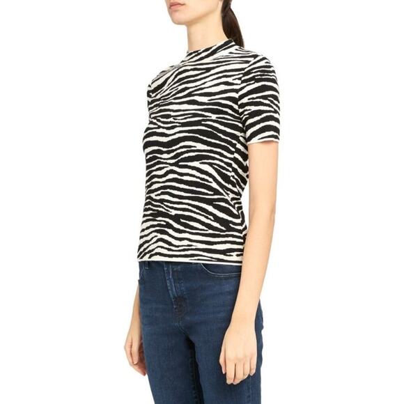 Theory Women's Zebra Print Wool Blend Sweater Tee Black And White Size L - Picture 2 of 8